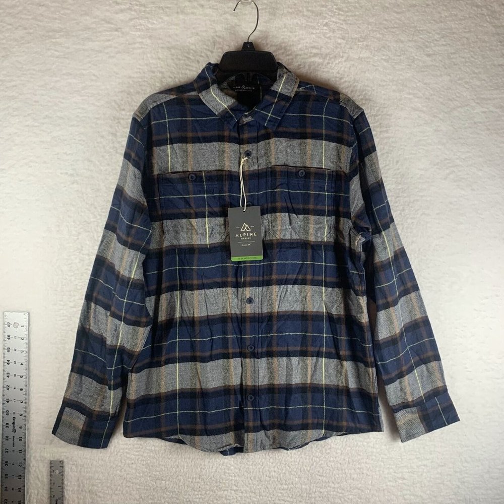 Alpine Design Flannel Shirt Men's Medium‎ Mount Evans Navy Plaid Button-Up 8238